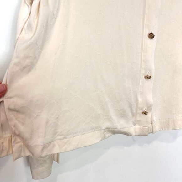St. John Collection Silk Blouse Women 10 Cream Jacquard Button Front Long Sleeve - Picture 10 of 13